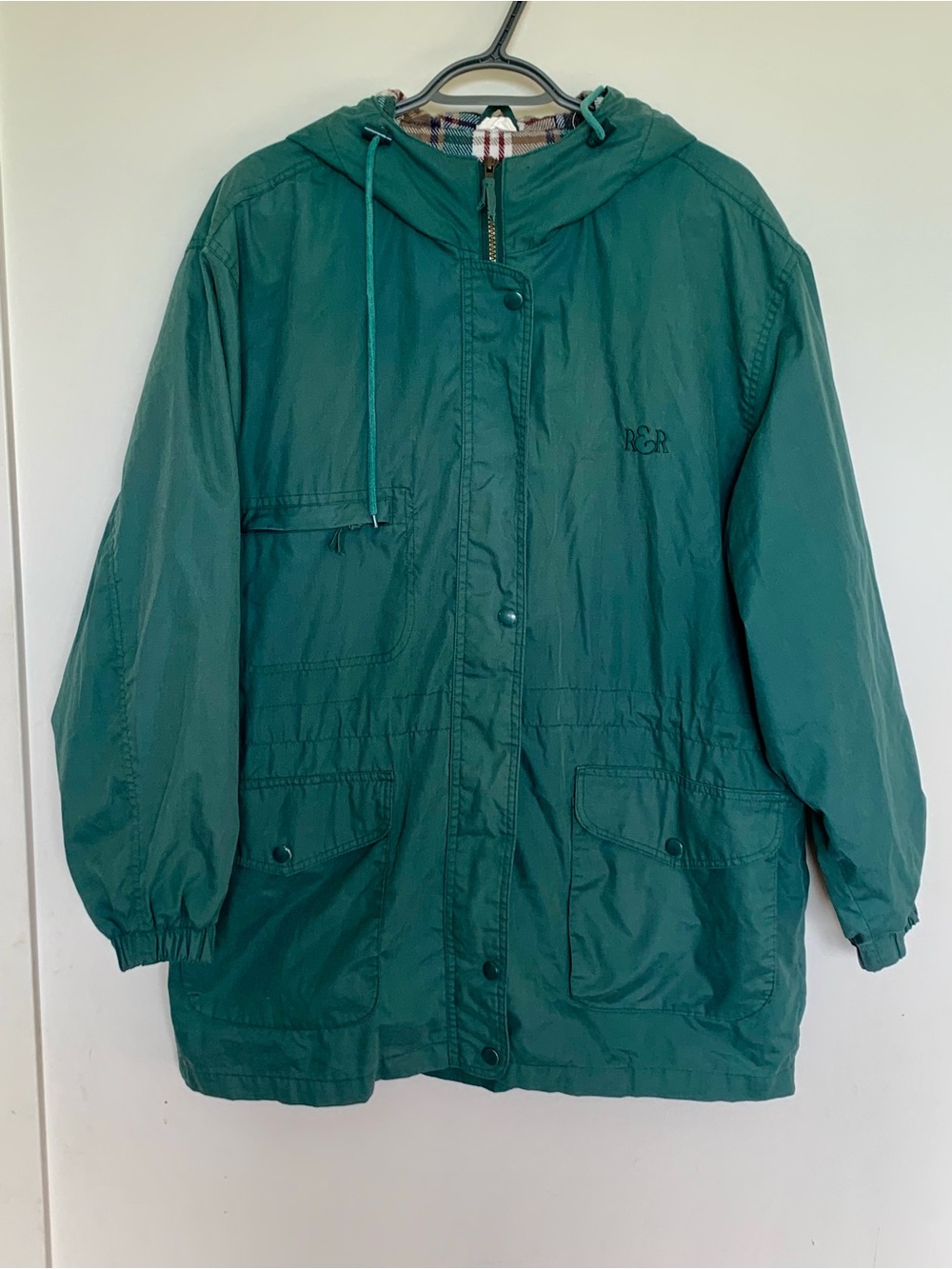 Vintage Women’s Barn Chore Coat Jacket Hood Flannel Line Green Size Large